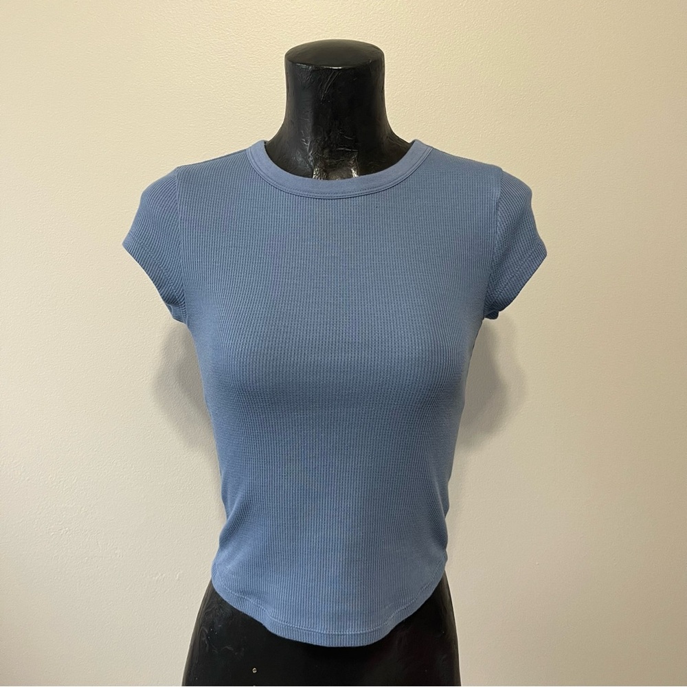 No Boundaries Dusty Blue Ribbed Short Sleeve Tee